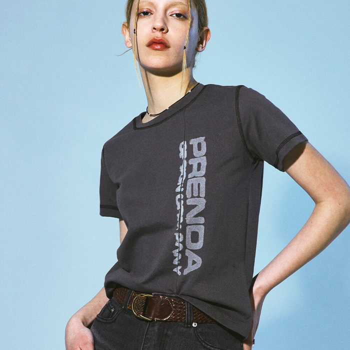 韓國PRENDA - SMUDGED LOGO TEE CHARCOAL